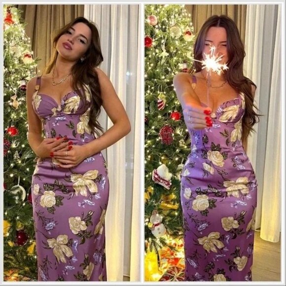 ZARA Printed Corset Style Midi Dress New in Purple size Medium - Picture 12 of 13